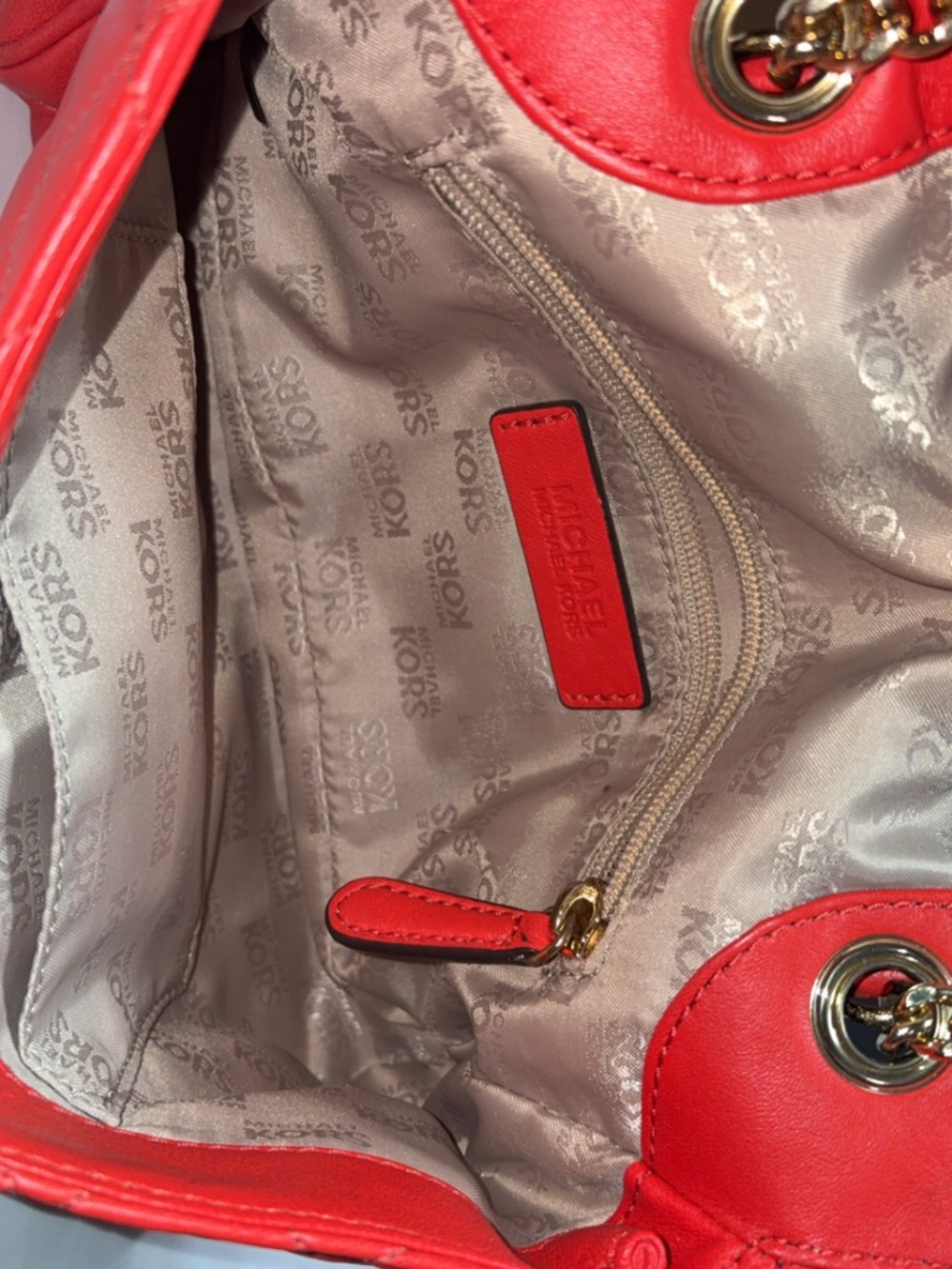 Michael Kors Quilted Red Leather Shoulder Bag with Gold Hardware - Picture 3 of 3